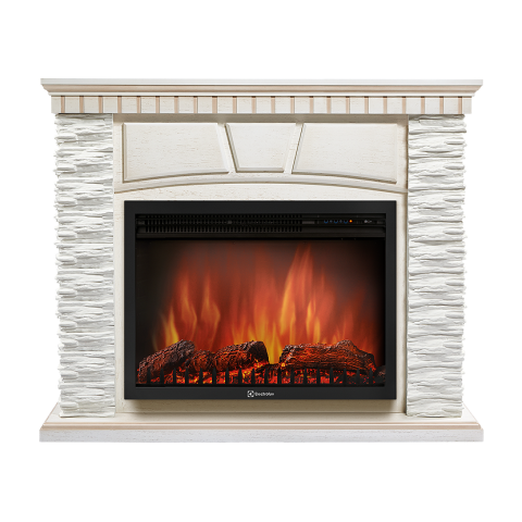 Каминокомплект Electrolux Porto 30U (угловой) камень белый, шпон белёный дуб с очагом EFP/P-3020LS