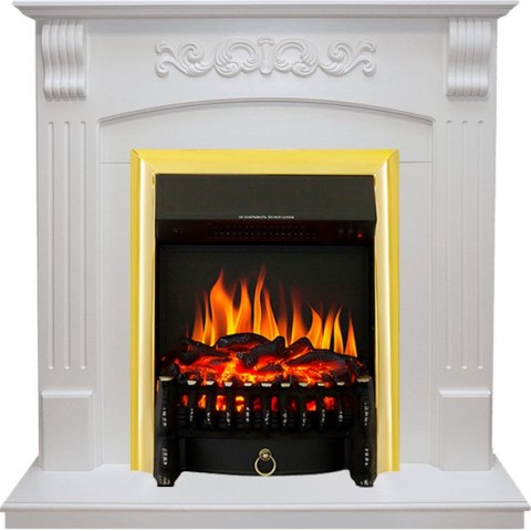 Каминокомплект Sorrento - Белый дуб с очагом Fobos FX Brass