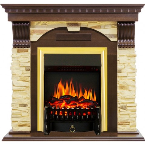 Каминокомплект Dublin угловой - Темный дуб / Сланец с очагом Fobos FX Brass