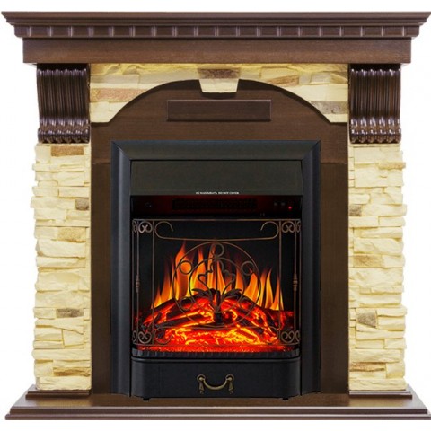 Каминокомплект Dublin угловой - Темный дуб / Сланец с очагом Majestic FX Black