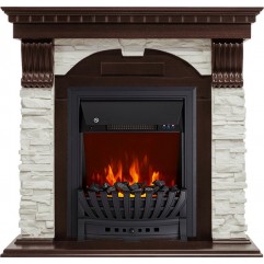 Каминокомплект Dublin - Темный дуб / Сланец белый с очагом Aspen Black Каминокомплект Dublin - Темный дуб / Сланец белый с очагом Aspen Black