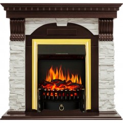 Каминокомплект Dublin - Темный дуб / Сланец белый с очагом Fobos FX Brass Каминокомплект Dublin - Темный дуб / Сланец белый с очагом Fobos FX Brass