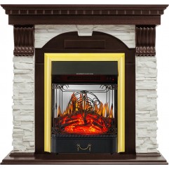 Каминокомплект Dublin - Темный дуб / Сланец белый с очагом Majestic FX M Brass Каминокомплект Dublin - Темный дуб / Сланец белый с очагом Majestic FX M Brass