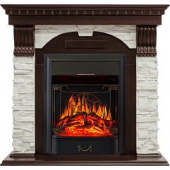Каминокомплект Dublin - Темный дуб / Сланец белый с очагом Majestic FX Black Каминокомплект Dublin - Темный дуб / Сланец белый с очагом Majestic FX Black