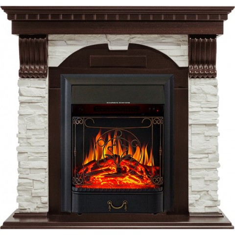 Каминокомплект Dublin - Темный дуб / Сланец белый с очагом Majestic FX Black