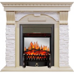 Каминокомплект Dublin - Слоновая кость с патиной / Сланец крем с очагом Fobos FX M Black Каминокомплект Dublin - Слоновая кость с патиной / Сланец крем с очагом Fobos FX M Black