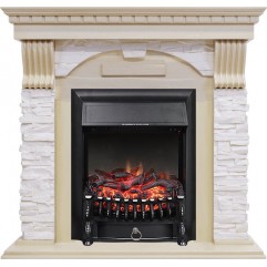 Каминокомплект Dublin - Слоновая кость с патиной / Сланец крем с очагом Fobos FX Black Каминокомплект Dublin - Слоновая кость с патиной / Сланец крем с очагом Fobos FX Black