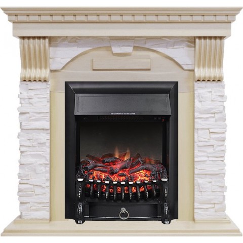 Каминокомплект Dublin - Слоновая кость с патиной / Сланец крем с очагом Fobos FX Black