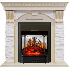 Каминокомплект Dublin - Слоновая кость с патиной / Сланец крем с очагом Majestic FX M Black Каминокомплект Dublin - Слоновая кость с патиной / Сланец крем с очагом Majestic FX M Black