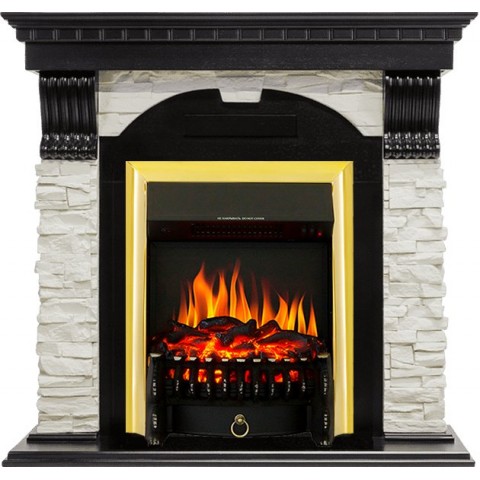 Каминокомплект Dublin - Венге / Сланец белый с очагом Fobos FX Brass