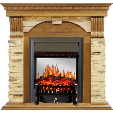 Каминокомплект Dublin -  Дуб / Сланец с очагом Fobos FX M Black