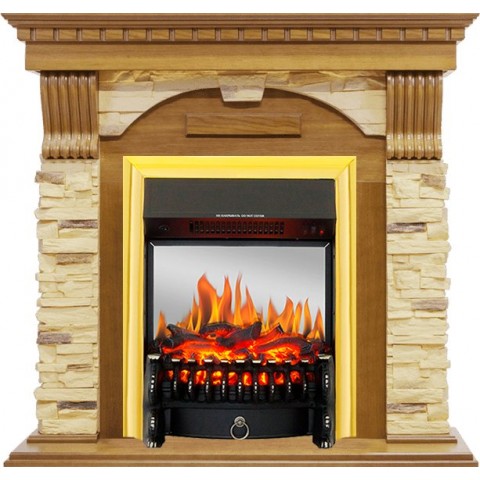 Каминокомплект Dublin -  Дуб / Сланец с очагом Fobos FX M Brass