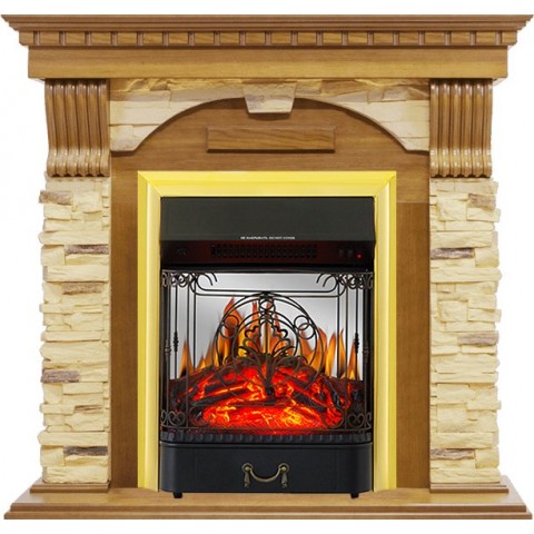 Каминокомплект Dublin -  Дуб / Сланец с очагом Majestic FX M Brass