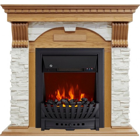 Каминокомплект Dublin - Дуб / Сланец белый с очагом Aspen Black