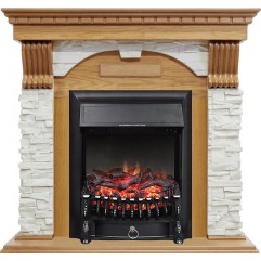 Каминокомплект Dublin - Дуб / Сланец белый с очагом Fobos FX Black Каминокомплект Dublin - Дуб / Сланец белый с очагом Fobos FX Black