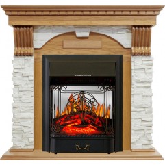 Каминокомплект Dublin - Дуб / Сланец белый с очагом Majestic FX M Black Каминокомплект Dublin - Дуб / Сланец белый с очагом Majestic FX M Black