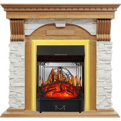 Каминокомплект Dublin - Дуб / Сланец белый с очагом Majestic FX M Brass Каминокомплект Dublin - Дуб / Сланец белый с очагом Majestic FX M Brass