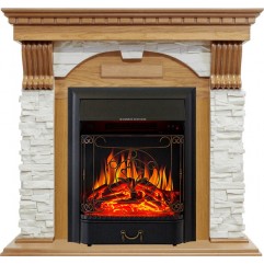 Каминокомплект Dublin - Дуб / Сланец белый с очагом Majestic FX Black Каминокомплект Dublin - Дуб / Сланец белый с очагом Majestic FX Black