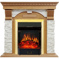 Каминокомплект Dublin - Дуб / Сланец белый с очагом Majestic FX Brass Каминокомплект Dublin - Дуб / Сланец белый с очагом Majestic FX Brass