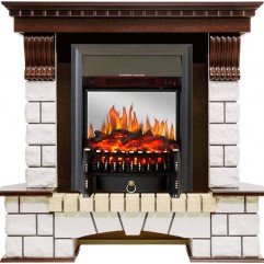 Каминокомплект Pierre Luxe - Темный дуб / Белый с очагом Fobos FX M Black Каминокомплект Pierre Luxe - Темный дуб / Белый с очагом Fobos FX M Black