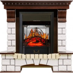 Каминокомплект Pierre Luxe - Темный дуб / Белый с очагом Majestic FX M Black Каминокомплект Pierre Luxe - Темный дуб / Белый с очагом Majestic FX M Black