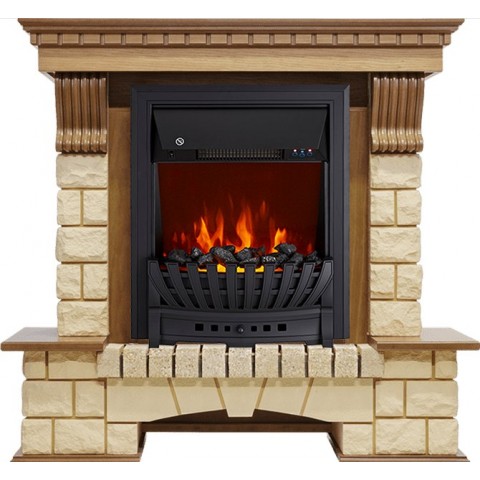 Каминокомплект Pierre Luxe - Дуб / Шампань с очагом Aspen Black