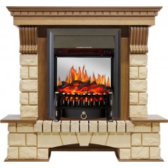 Каминокомплект Pierre Luxe - Дуб / Шампань с очагом Fobos FX M Black Каминокомплект Pierre Luxe - Дуб / Шампань с очагом Fobos FX M Black