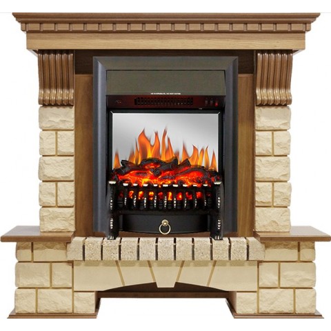 Каминокомплект Pierre Luxe - Дуб / Шампань с очагом Fobos FX M Black