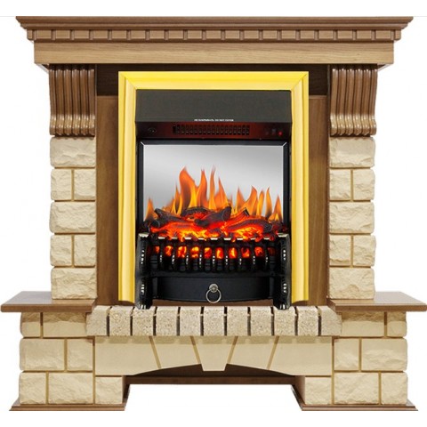 Каминокомплект Pierre Luxe - Дуб / Шампань с очагом Fobos FX M Brass