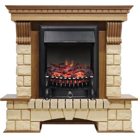 Каминокомплект Pierre Luxe - Дуб / Шампань с очагом Fobos FX Black