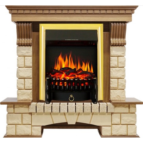 Каминокомплект Pierre Luxe - Дуб / Шампань с очагом Fobos FX Brass