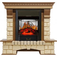 Каминокомплект Pierre Luxe - Дуб / Шампань с очагом Majestic FX M Black Каминокомплект Pierre Luxe - Дуб / Шампань с очагом Majestic FX M Black