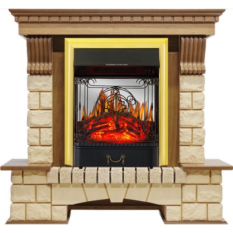 Каминокомплект Pierre Luxe - Дуб / Шампань с очагом Majestic FX M Brass