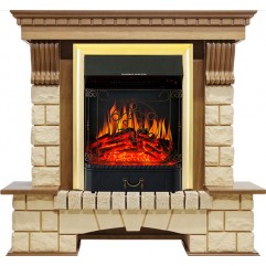 Каминокомплект Pierre Luxe - Дуб / Шампань с очагом Majestic FX Brass Каминокомплект Pierre Luxe - Дуб / Шампань с очагом Majestic FX Brass
