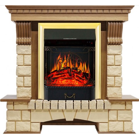 Каминокомплект Pierre Luxe - Дуб / Шампань с очагом Majestic FX Brass