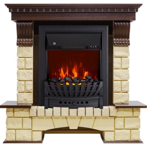 Каминокомплект Pierre Luxe - Темный дуб / Шампань с очагом Aspen Black