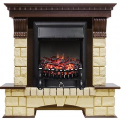 Каминокомплект Pierre Luxe - Темный дуб / Шампань с очагом Fobos FX Black Каминокомплект Pierre Luxe - Темный дуб / Шампань с очагом Fobos FX Black