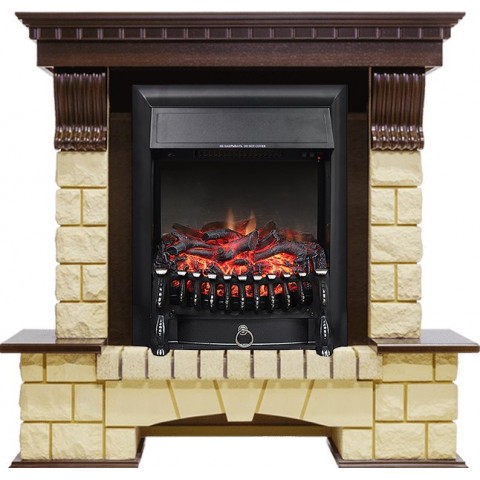 Каминокомплект Pierre Luxe - Темный дуб / Шампань с очагом Fobos FX Black