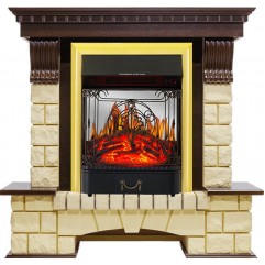 Каминокомплект Pierre Luxe - Темный дуб / Шампань с очагом Majestic FX M Brass Каминокомплект Pierre Luxe - Темный дуб / Шампань с очагом Majestic FX M Brass