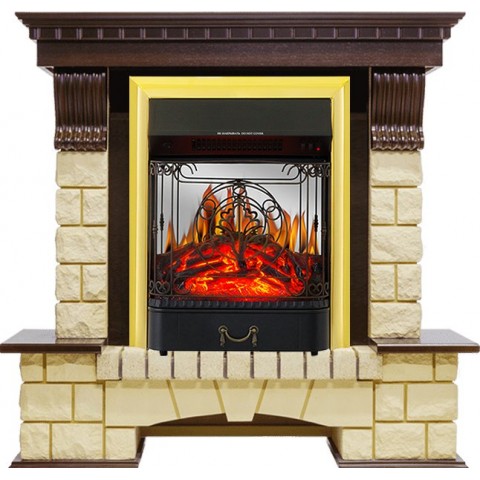 Каминокомплект Pierre Luxe - Темный дуб / Шампань с очагом Majestic FX M Brass