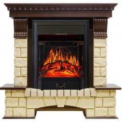 Каминокомплект Pierre Luxe - Темный дуб / Шампань с очагом Majestic FX Black Каминокомплект Pierre Luxe - Темный дуб / Шампань с очагом Majestic FX Black