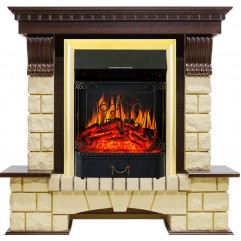 Каминокомплект Pierre Luxe - Темный дуб / Шампань с очагом Majestic FX Brass Каминокомплект Pierre Luxe - Темный дуб / Шампань с очагом Majestic FX Brass