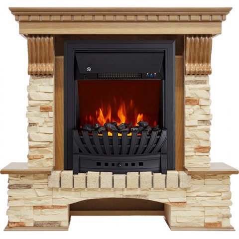 Каминокомплект Pierre Luxe - Дуб / Сланец с очагом Aspen Black
