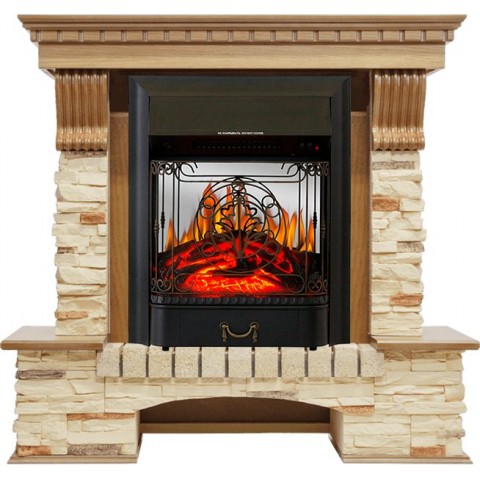 Каминокомплект Pierre Luxe - Дуб / Сланец с очагом Majestic FX M Black