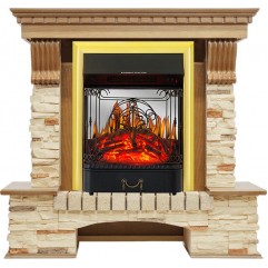 Каминокомплект Pierre Luxe - Дуб / Сланец с очагом Majestic FX M Brass Каминокомплект Pierre Luxe - Дуб / Сланец с очагом Majestic FX M Brass