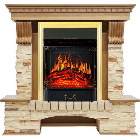Каминокомплект Pierre Luxe - Дуб / Сланец с очагом Majestic FX Brass