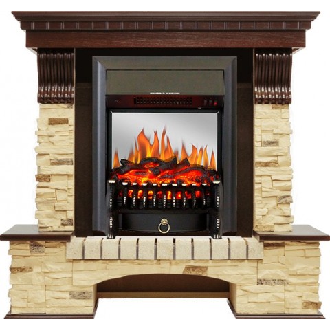 Каминокомплект Pierre Luxe - Темный дуб / Сланец с очагом Fobos FX M Black