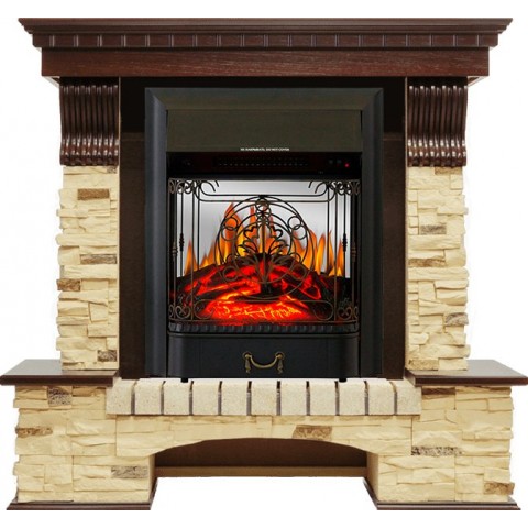 Каминокомплект Pierre Luxe - Темный дуб / Сланец с очагом Majestic FX M Black