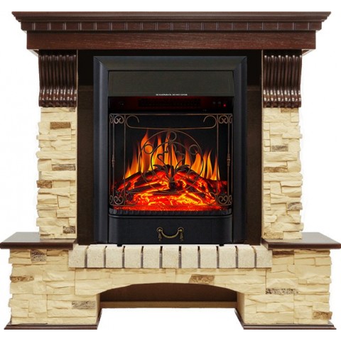 Каминокомплект Pierre Luxe - Темный дуб / Сланец с очагом Majestic FX Black