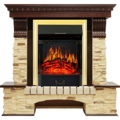 Каминокомплект Pierre Luxe - Темный дуб / Сланец с очагом Majestic FX Brass Каминокомплект Pierre Luxe - Темный дуб / Сланец с очагом Majestic FX Brass